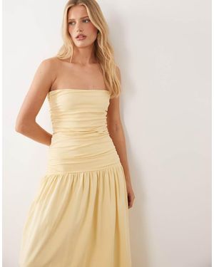 ASOS Ruched Bandeau With Dropped Waist Maxi Dress - Natural