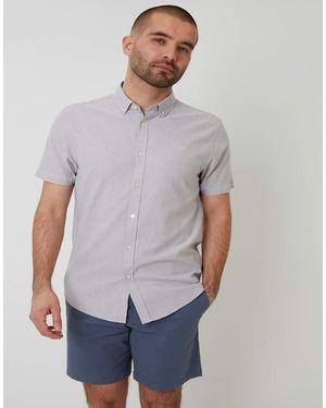 Threadbare Oxford Cotton Slim Fit Short Sleeve Shirt - Grey