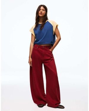 Bershka Barrel Trousers With Back Buckle - Red