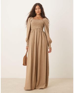 Glamorous Puff Sleeve Shirred Bodice Maxi Dress - Natural