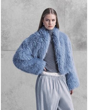 Aria Cove Mongolian Faux Fur Wide Sleeve Cropped Jacket - Blue