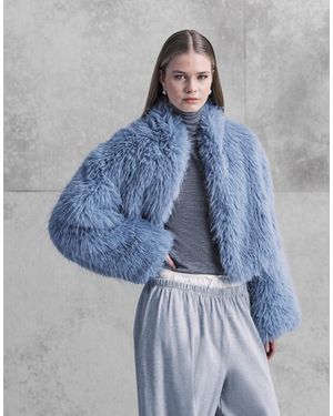 Aria Cove Mongolian Faux Fur Wide Sleeve Cropped Jacket - Blue