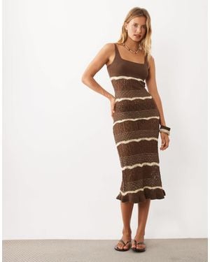 Miss Selfridge Stripe Crochet Midi Dress - Brown