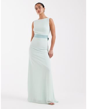 TFNC London L'invitée - robe longue en mousseline avec nœud en satin - aigue-marine - Blanc