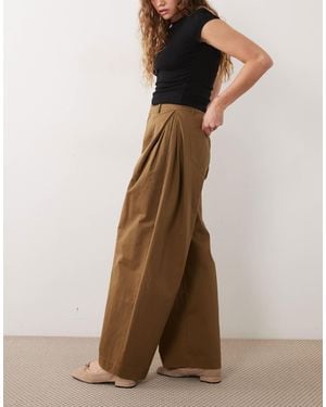 ASOS Wide Leg Pant With Pleated Side - Brown