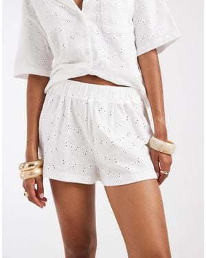 ASOS Tassle Detail Drawcord Jersey Broderie Short - White