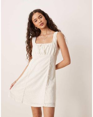 Vila Broderie Milkmaid Style Mini Dress - Natural