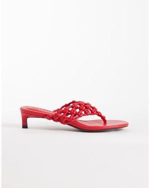 ASOS Honeybun Knotted Weave Toe Thong Kitten Heel Sandals - Red