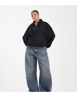 ASOS Asos Design Curve Sweatshirt Met Halve Rits, Opstaande Kraag, Boxy Fit En Geborstelde Binnenkant - Blauw