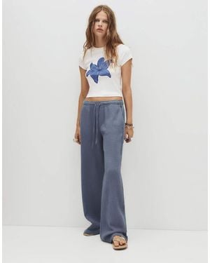 Pull&Bear Straight Crepe Trousers - Blue