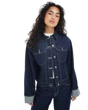 Daisy Street Paneled Fitted Denim Jacket - Blue