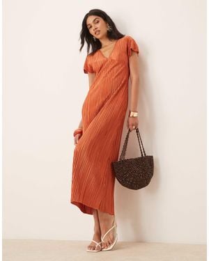 ASOS Plisse V Neck Midi Dress - Orange