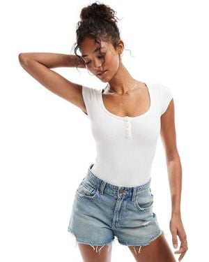 Miss Selfridge Button Detail Short Sleeve Rib Bodysuit - White