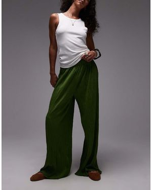 TOPSHOP Crinkle Wide Leg Trousers - Green