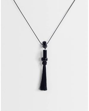 TOPSHOP Magnus Cord Necklace With Beads And Tassel - White