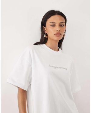 Six Stories Bridal Cotton Embellished Beaded "Honeymooning" T-Shirt - White