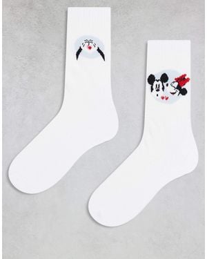 ASOS 2 Pack Socks With Disney Mickey & Minnie Graphic - White