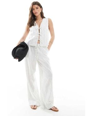South Beach Stripe Linen Blend Trouser - White