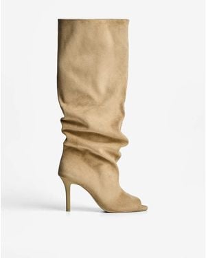 Bershka Stiletto-heel Open Boots - Natural