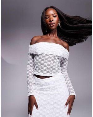 Bardot Lace Mesh Long Sleeve Top Co-ord - White