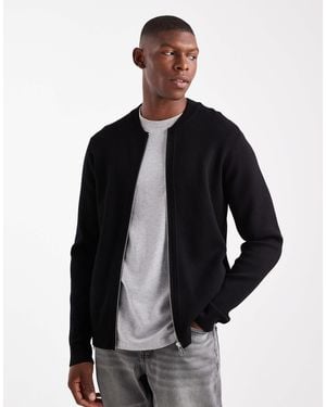Threadbare Knitted Zip Through Bomber Cardigan - Black