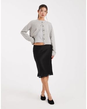 ASOS Lace Trim Satin Midi Skirt - White