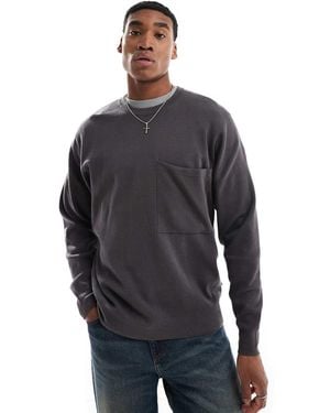 Only & Sons Jersey Gris Oscuro De Manga Larga Con Cuello Redondo Y Sisas Caídas De Punto De