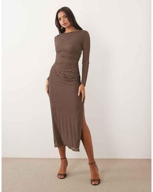 Forever New Mesh Slash Neck Maxi Dress - Brown