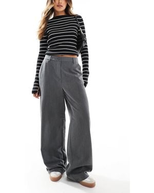 Pieces Wide Leg Dad Pants With Belt Loops - Grey