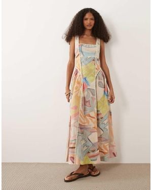ASOS Square Neck Midi Dress With Sculpted Bust And Contrast Piping - Natural