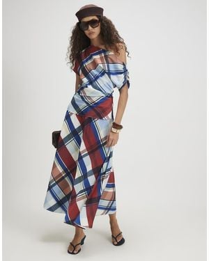 River Island Satin Check Maxi Skirt - White