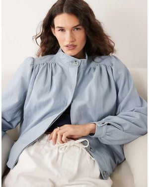 Miss Selfridge Faux Leather Gathered Detail Jacket - Blue