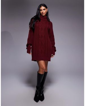 Kaiia Exclusive Ribbed Knit Rollneck Slouchy Sweater Dress - Purple