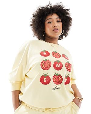 Renee Studio Sudadera Crema Con Estampado Gráfico De Logo De Tomates Exclusiva De Plus (Parte De Un Conjunto) - Blanco