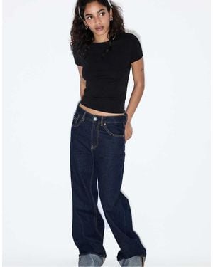 Stradivarius D92 Gescheurde Rechte Jeans Met Wijde Pijpen - Blauw