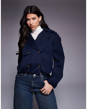River Island Cropped Bubble Hem Trench Coat - Blue