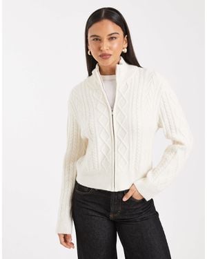 Cotton On Pull en maille torsadée avec fermeture éclair double sens - porcelaine - Blanc