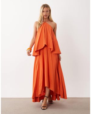 ASOS Halter Volume Double Layer Open Back Maxi Dress - Red