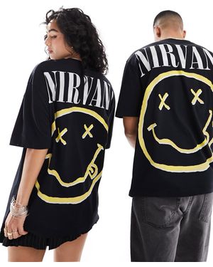 ASOS T-Shirt Oversize Nera Con Stampe Del Gruppo Nirvana Su Licenza - Nero