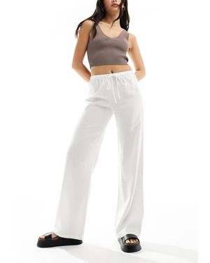Pull&Bear High Waisted Linen Trousers - White