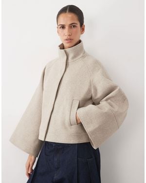 Vila High Neck Wide Sleeve Short Wool-look Coat - Natural