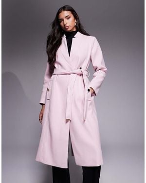 River Island Notch Belted Wrap Coat - Pink