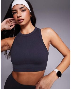 4505 Active Double Layer Support Seamless Rib Sports Bra - Blue