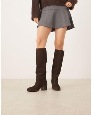 Mango Botas Por La Rodilla Marrones De Tacón De Ante De - Neutro