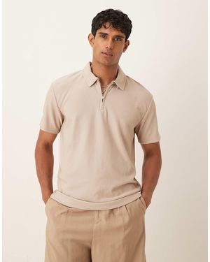 SELECTED Homme Plisse Half Zip Polo - Natural