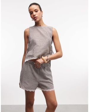 Noisy May Seersucker Short Co-ord With Lace Trim - White
