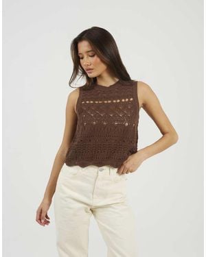 Brave Soul Crew Neck Pointelle Knit Tank - Brown