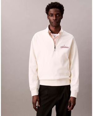 Calvin Klein Felpa Sporco Con Logo Ricamato Sul Petto E Zip Corta - Rosa