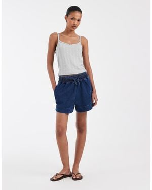 Pieces Pantalones Cortos Vaqueros Azul Oscuro Con Lazada En La Cintura-Azul Marino