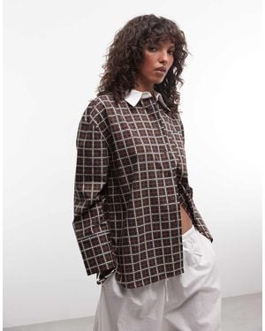 ASOS Contrast Collar Oversized Shirt - Brown
